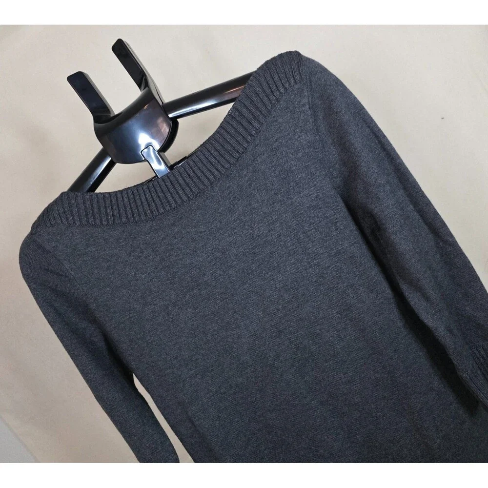 MICHAEL Michael Kors Gray Sweater Dress Medium Boat Neck Zip Trim 3/4 Sleeve